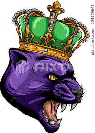 Vector portrait of an angry, grinning Puma, wild cat with a golden crown on his head Vector portrait of an angry, grinning Puma, wild cat with a golden crown on his head 104179641