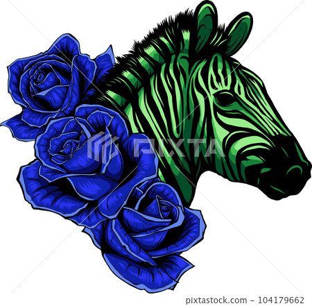vector illustration of zebra head with roses vector illustration of zebra head with roses 104179662