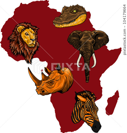 Wildlife of Africa, world continent. Flora and fauna. Vector illustration Wildlife of Africa, world continent. Flora and fauna. Vector illustration 104179664