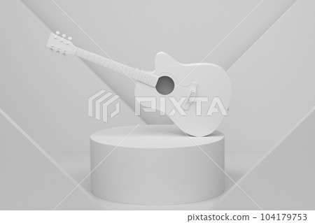 Electric acoustic guitar on cylinder podium with step on monochrome Electric acoustic guitar on cylinder podium with step on monochrome 104179753