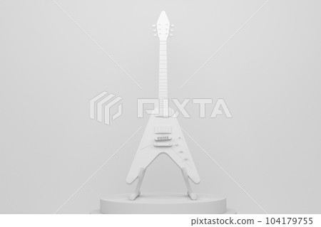 Electric acoustic guitar on cylinder podium with step on monochrome Electric acoustic guitar on cylinder podium with step on monochrome 104179755