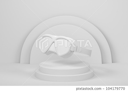 Diving mask for snorkeling on cylinder podium with step on monochrome 104179770