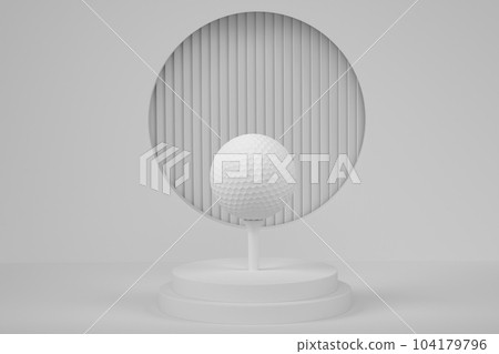Golf ball on cylinder podium with steps on monochrome background Golf ball on cylinder podium with steps on monochrome background 104179796