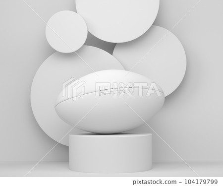 American football ball on cylinder podium with steps on monochrome American football ball on cylinder podium with steps on monochrome 104179799