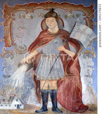 Saint Florian painting on the facade of the house in Bad Ischl, Austria Saint Florian painting on the facade of the house in Bad Ischl, Austria 104179872