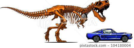 vector illustration of skeleton dinousaur chase car 104180004