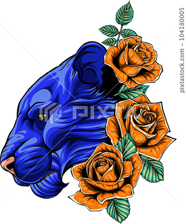 vector illustration of female lion head with roses 104180005