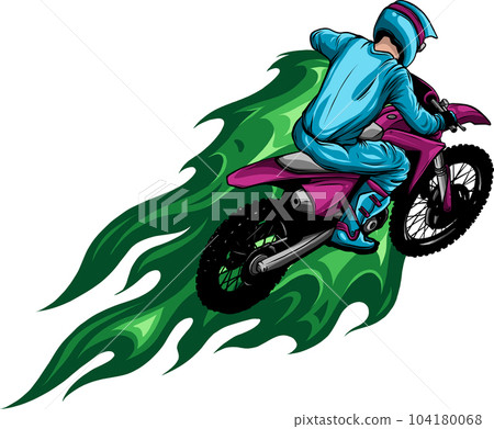 vector illustration of motocross with flames on white background 104180068