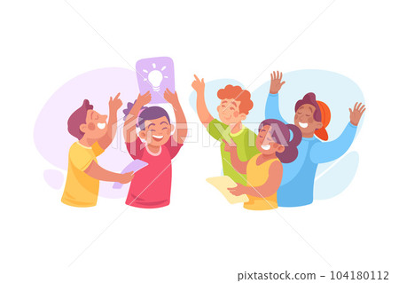 Man and Woman Having Bright Idea and Finding Smart Solution Cheering Vector Illustration 104180112