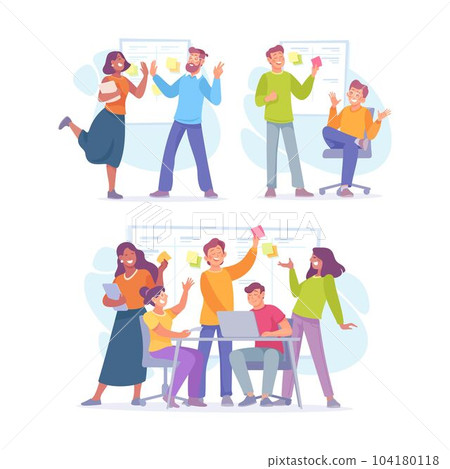 People in Office Sharing Ideas and Brainstorming Vector Set People in Office Sharing Ideas and Brainstorming Vector Set 104180118