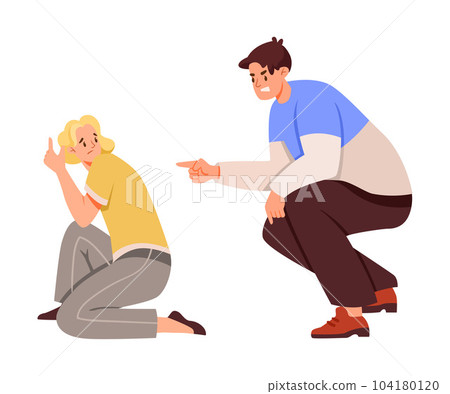 Domestic Violence and Human Aggression with Man and Woman Victim Vector Illustration 104180120