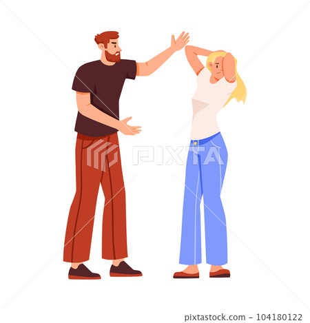 Domestic Violence and Human Aggression with Man and Woman Victim Vector Illustration 104180122