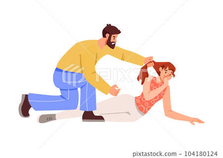 Domestic Violence and Human Aggression with Man and Woman Victim Vector Illustration 104180124