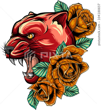 vector illustration of Panther with roses flower 104180837