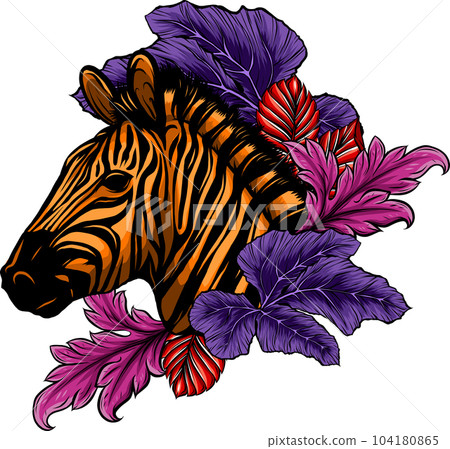 Vector illustration of zebra head with leaves 104180865