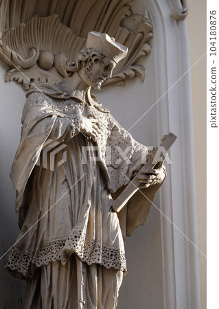 Saint John of Nepomuk on the facade of Parish Church of the Holy Blood in Graz, Styria, Austria 104180876