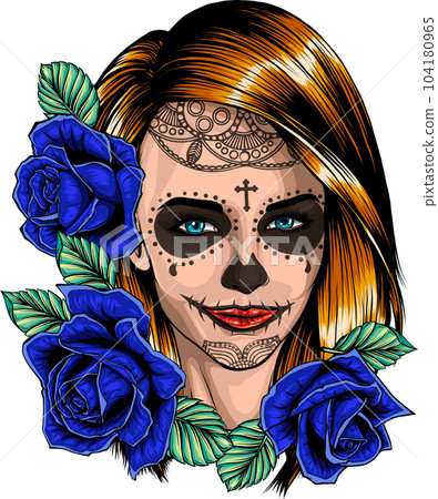 Vector illustration of Skull Woman with roses 104180965