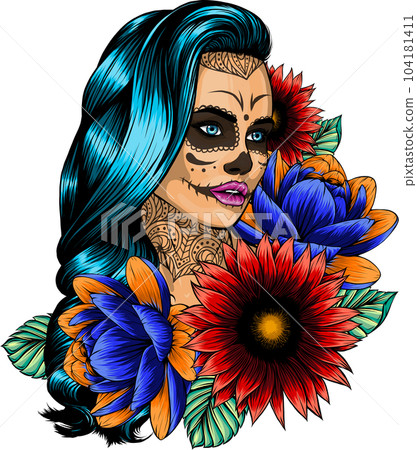 vector illustration of woman Skull sugar flower. 104181411