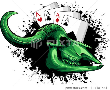 vector illustration of cow skull vwith poker aces vector illustration of cow skull vwith poker aces 104181481