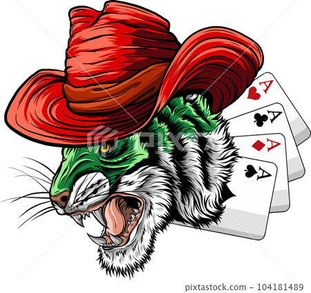 vector illustration of Tiger Cowboy with poker cards 104181489