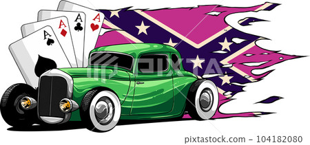 vector illustration of Vintage Hot Rod with confederate flag vector illustration of Vintage Hot Rod with confederate flag 104182080