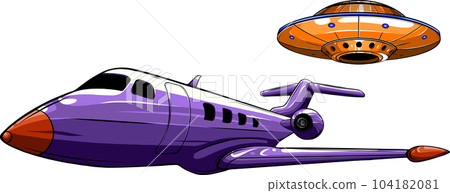 ufo hunting airplane cartoon on white background. 104182081
