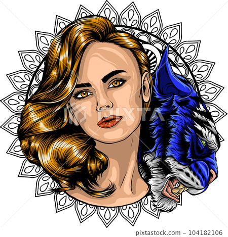 vector illustration of woman head with tiger vector illustration of woman head with tiger 104182106