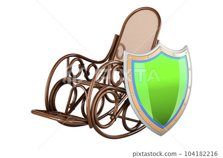 Rocking chair with shield, 3D rendering Rocking chair with shield, 3D rendering 104182216