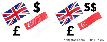 GBPSGD forex currency pair vector illustration. British and Singaporean flag, with Pound and Dollar symbol. GBPSGD forex currency pair vector illustration. British and Singaporean flag, with Pound and Dollar symbol. 104182307