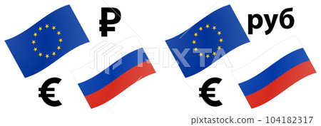 EURRUB forex currency pair vector illustration. EU and Russian flag, with Euro and Ruble symbol. EURRUB forex currency pair vector illustration. EU and Russian flag, with Euro and Ruble symbol. 104182317