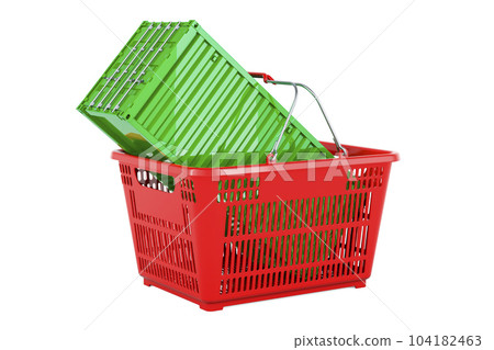 Cargo container inside shopping basket, 3D rendering Cargo container inside shopping basket, 3D rendering 104182463