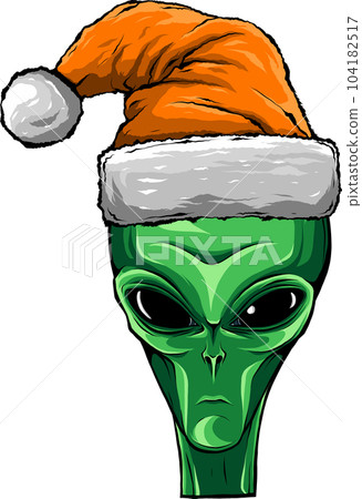 Alien wearing santa claus hat. Christmas alien face. vector illustration 104182517