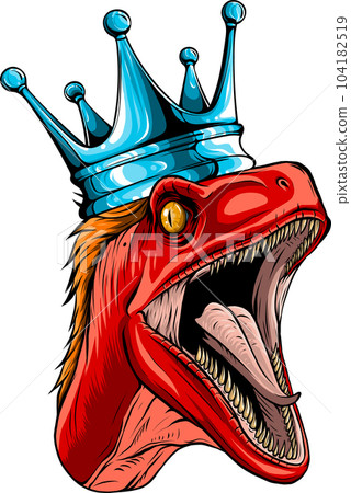 vector illustration of Velociraptor head with crown 104182519