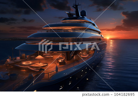A beautiful shot of a pool on the yacht under a dark blue sky at night time A beautiful shot of a pool on the yacht under a dark blue sky at night time 104182695