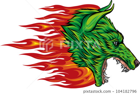 vector illustration of wolf with flames design 104182796