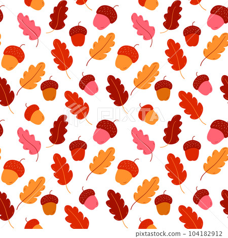 Acorn and color oak leaves pattern, autumn, vector graphics. Vector illustration Acorn and color oak leaves pattern, autumn, vector graphics. Vector illustration 104182912