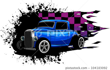 vector illustration of hot rod car with race flag 104183092
