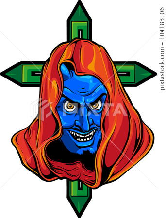 vector illustration of hooded devil head with cross 104183106