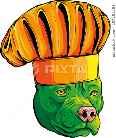 Pit bull Terrier in a chef s cap. Vector illustration. 104183181
