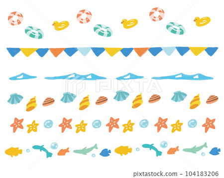 Summer image colorful hand drawn watercolor style line illustration set 104183206