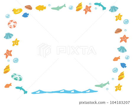 Colorful handwritten watercolor style frame of summer and sea image 104183207