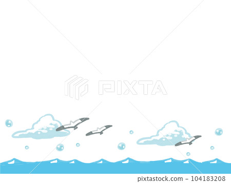 Sea and seagull hand drawn watercolor style frame illustration 104183208