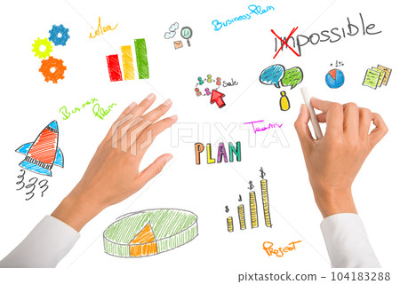 person draws a creative and innovative business project 104183288