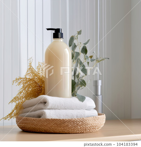 Shampoo bottle styled mockup, liquid soap pump bottle in home bathroom interior, body wash and care cosmetic product packaging mockup Shampoo bottle styled mockup, liquid soap pump bottle in home bathroom interior, body wash and care cosmetic product packaging mockup 104183394
