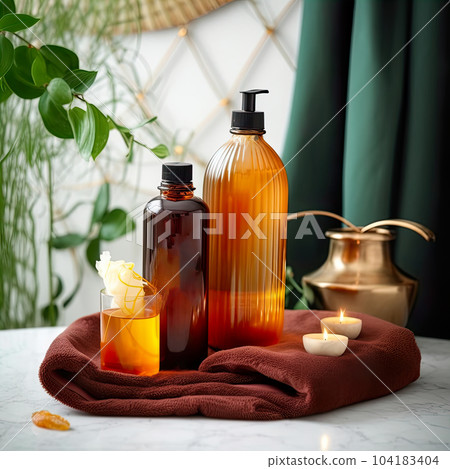 Shampoo bottle styled mockup, liquid soap pump bottle in home bathroom interior, body wash and care cosmetic product packaging mockup Shampoo bottle styled mockup, liquid soap pump bottle in home bathroom interior, body wash and care cosmetic product packaging mockup 104183404