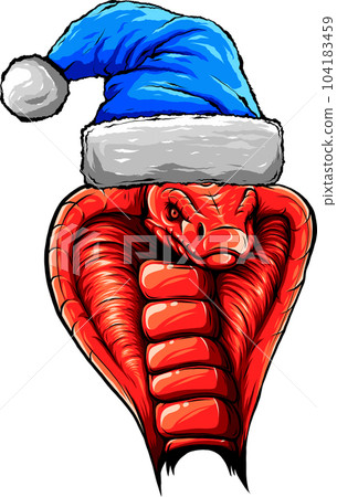 vector illustration of cobra snake with christmas hat 104183459