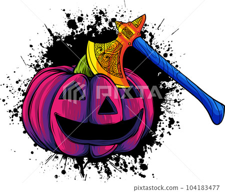 Illustration vector graphic of pumpkin with ax on white background Illustration vector graphic of pumpkin with ax on white background 104183477