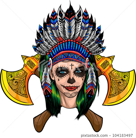 vector illustration of indian woman warrior with ax 104183497