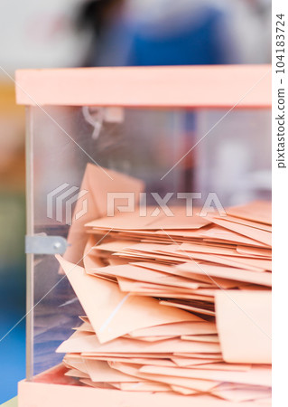 Ballot box background with no people and copy space. voting campaign envelope in electoral college 104183724