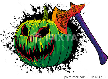 Illustration vector graphic of pumpkin with ax on white background 104183750